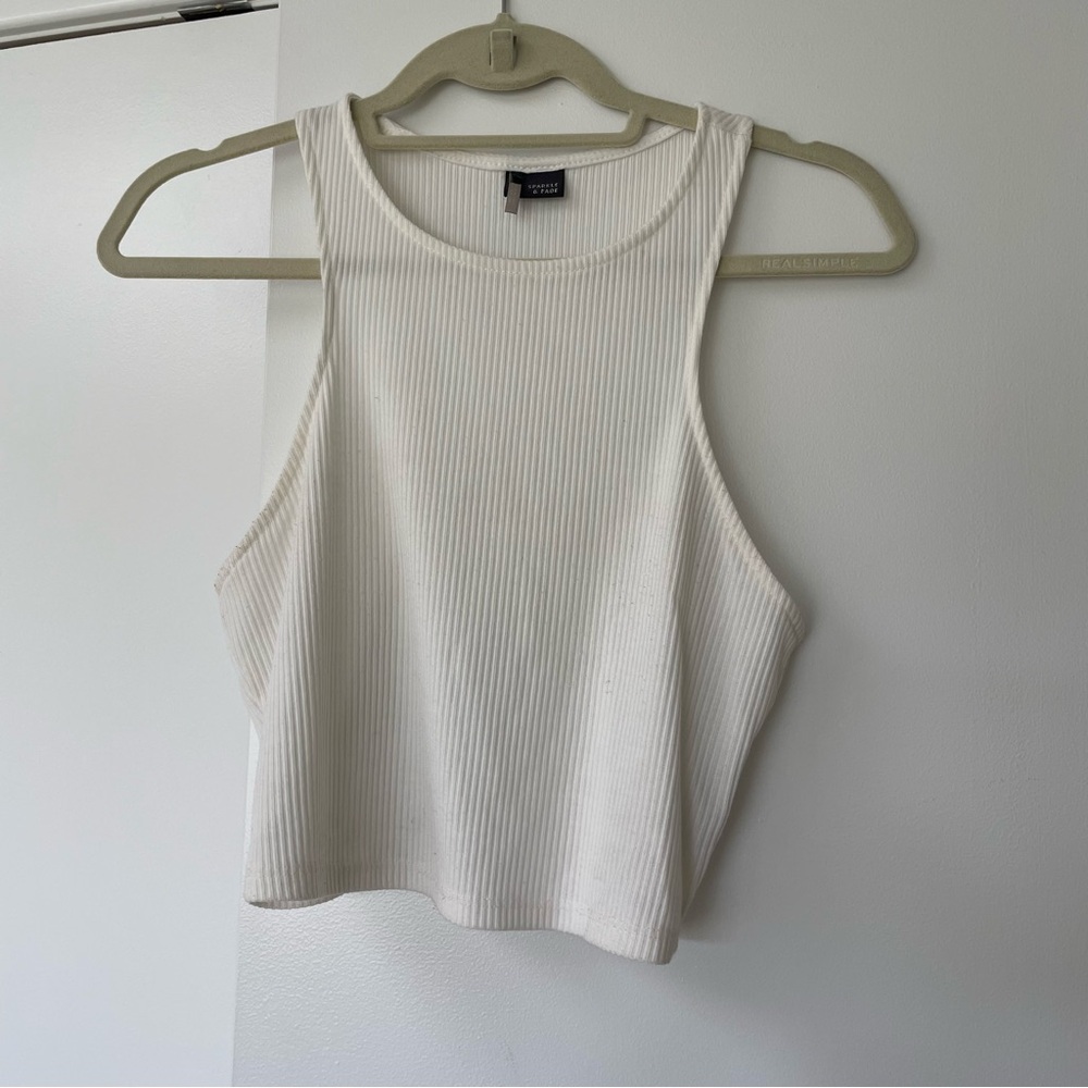 White Crop Ribbed Tank - Medium - Picture 4 of 6